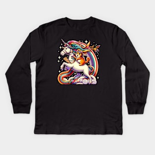 Pizza Unicorn and Cat Lover, Love Eating Pizza Kids Long Sleeve T-Shirt